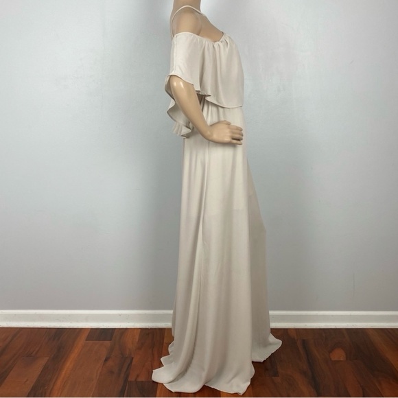 NEW SHOW ME YOUR MUMU BEIGE COLD-SHOULDER CHIFFON MAXI DRESS - Picture 5 of 7